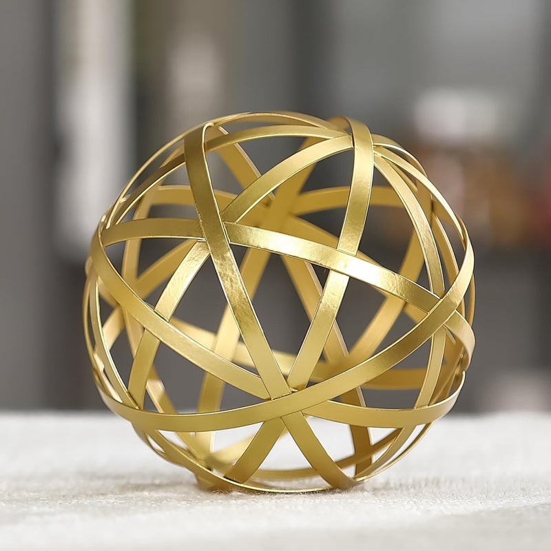Mocome Gold Decorative Sphere, Metal Coffee Table Decor Sculpture, Modern Home Decor Accent for Tabletop, Centerpiece, Shelf Display- Elegant Metal Sphere Decor with Luxury Golden Finish - Image 1